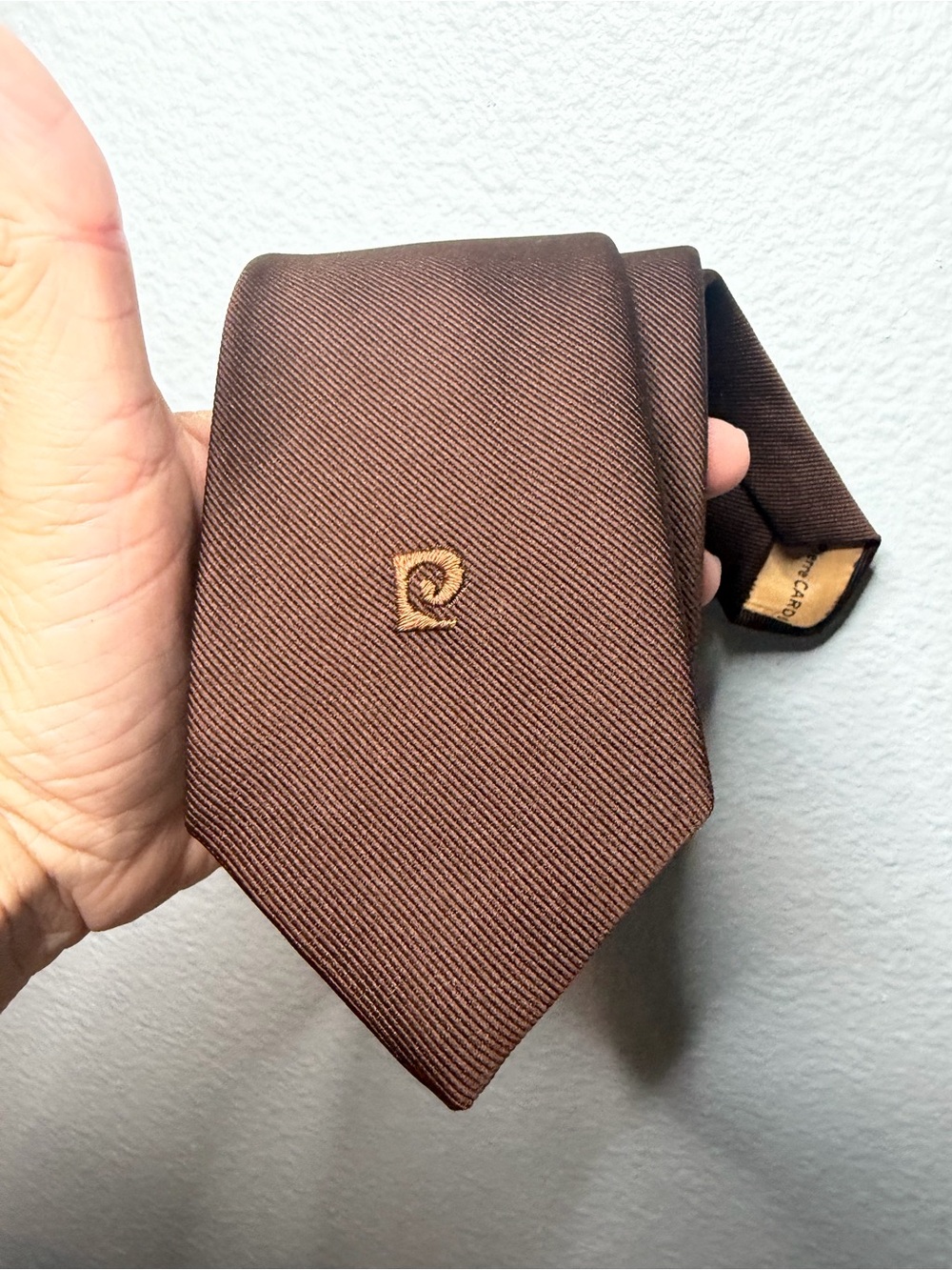 Pierre Cardin Brown Tie with Logo Embroidery